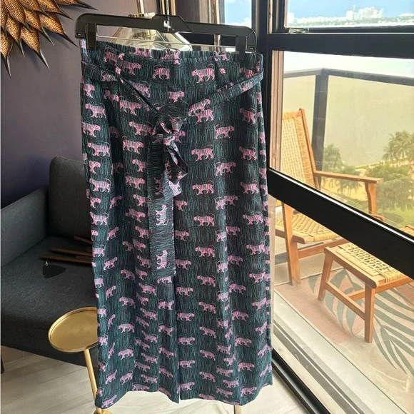 J. Crew silk Pink and Green Animal Print wide leg pants - Picture 1 of 5